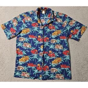 Vintage Mens Blue Hawaiian Reserve Collection Hawaiian Shirt‎ Medium Hawaii Cars